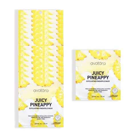 Avatara Juicy Pineappy Exfoliating Facial Mask 15 Sheets Beauty and Skincare Sheet Masks Pineapple Extracts and Clean Ingredients for Gently Removing Old Skin Cells for a Refreshed Look 15 Pack