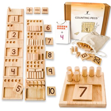 LITTLE BUD KIDS Counting Pegs  A Ten Frame Math Game with Addition and Subtraction Flash Cards A Wooden Montessori Math Toy  Math Manipulatives Number Peg Boards for Kids 3 4 5 6 7