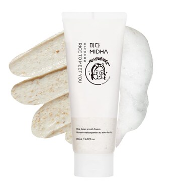 MIDHA RICE BRAN SCRUB FOAM 150ml Gentle Face Wash and Scrub with Finely Grinded Rice Husk and rice water face cleaning wash Vegan