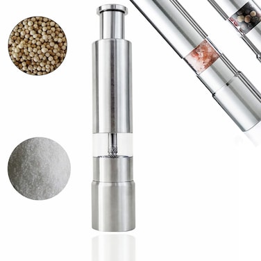 Thumb Pepper Grinder Push Button Salt and Spices Pepper Fine Mill One Hand Pepper Stainless Steel Grinder for Grains Spices Table Seasoning Grinders