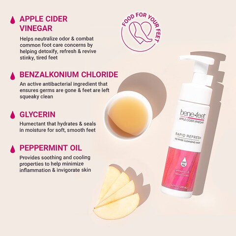 Benefeet Rapid Refresh No Rinse Cleansing Wash  Foam OnTheGo Formula Deodorizes Feet for Immediate Max Comfort Made wApple Cider Vinegar  Peppermint Oil 68 oz 1 Pack