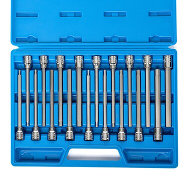 Neiko 10079A Extra Long Allen Hex Bit Socket Set 18 Piece SAE and Metric Allen Socket Set 38 Drive 18  38 Inch  3mm  10mm 6 Long Allen Hex Socket Bit Set Allen Head Hex Key Socket Set