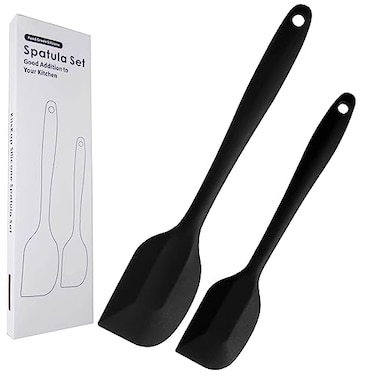 Silicone Spatula Set 2 Pcs Heat Resistant Rubber Spatula for Nonstick Cookware BPA Free Black
