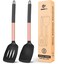 Pack of 2 Silicone Solid TurnerNon Stick Slotted Kitchen SpatulasHigh Heat Resistant BPA Free Cooking UtensilsIdeal Cookware for FishEggsPancakes ROSE GOLD BLACK
