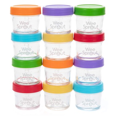 WeeSprout Glass Baby Food Storage Jars  12 Set 4 oz Baby Food Jars with Plastic Lids Freezer Storage Reusable Small Glass Baby Food Containers Microwave  Dishwasher Safe for Infant  Baby Food