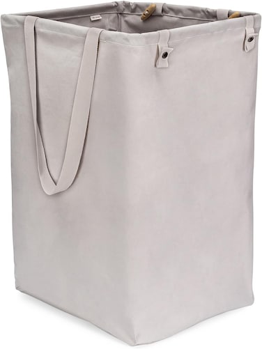 Full Circle Loads of Fun Collapsible Hamper  Laundry Basket for Dirty Clothes  Towels  Tall Standing Organic Cotton Laundry Bag with Long Handles  Ideal for Bathroom Bedroom or Kids Room Gray