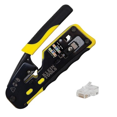 Klein Tools 80024 Ratcheting Data Cable and RJ45 Crimp Tool with CAT6 Plug 50Pack Pass Thru Installation Tool Kit