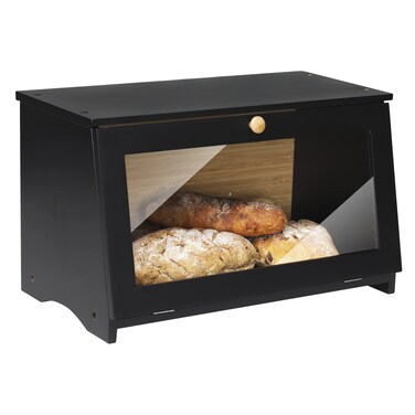 HOMEKOKO Wood Bread Box for Kitchen Counter Single Layer Bamboo Large Capacity Food Storage Bin BLACK