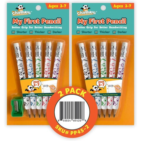 Channies My First Pencil EasytoHold Jumbo Pencils for Preschoolers Kindergarteners  1st Graders White Wooden 2B Fat Pencils for Kids Ages 37 2 Pack 5 Each  Sharpener