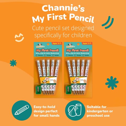 Channies My First Pencil EasytoHold Jumbo Pencils for Preschoolers Kindergarteners  1st Graders White Wooden 2B Fat Pencils for Kids Ages 37 2 Pack 5 Each  Sharpener