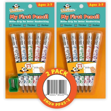 Channies My First Pencil EasytoHold Jumbo Pencils for Preschoolers Kindergarteners  1st Graders White Wooden 2B Fat Pencils for Kids Ages 37 2 Pack 5 Each  Sharpener