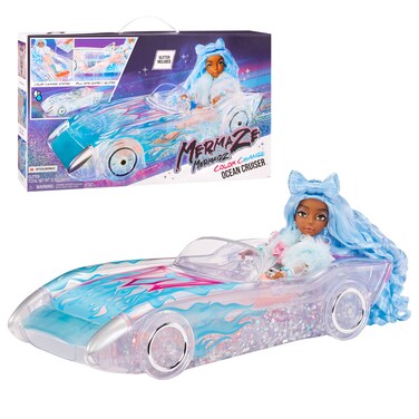 MERMAZE MERMAIDZ Ocean Cruiser Convertible Car with Color Change Decals GlitterFilled Walls Rolling Wheels Working Seat Belts Steering Wheel Fits 2 Dolls