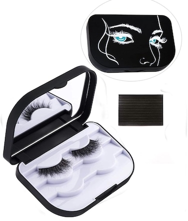 JYHi False Eyelash Storage Case with Mirror Lash Organizer Holder Box Empty Makeup Cosmetic Travel Case and 3 Pari Strip Lash Container Black