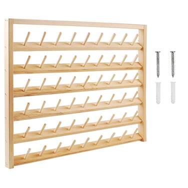 NW 54 Spools Wooden Thread Holder Sewing and Embroidery Thread Rack and Organizer Thread Rack for Sewing with Hanging Hooks for Wall