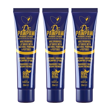 DrPAWPAW Overnight Lip Mask  MultiPurpose Balm Natural Pawpaw  Peptides Smooth Skin Cracked Lips Vegan Ethical Beauty  Fregrance Free 3 x 25 ml