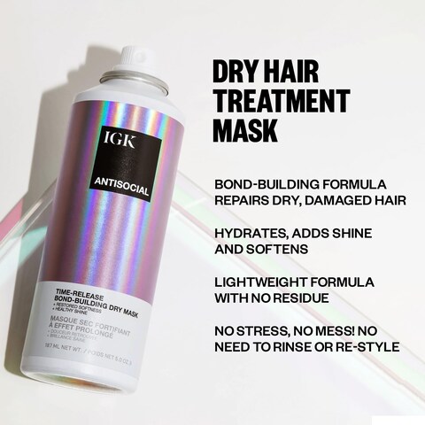 IGK ANTISOCIAL BondBuilding Dry Hair Mask overnight dry hair mask for damaged hair revive healthy hair hair treatment product for hair breakage vegan protein treatment 5 Oz