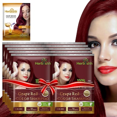 Herbishh Argan Hair Mask Shampoo  Natural Hair Dye for Gray Hair  LongLasting Color in Minutes  Travel Size  AmmoniaFree  101 Pack Grape Red