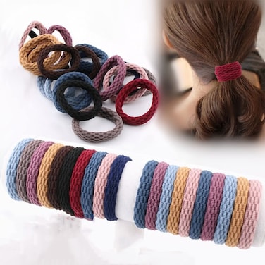 20Pcs Random Color Mix Pack Womens Hair Ties Ponytail Hair Ties Hair Ties for Thick Hair Elastic Hair Ties Bold High Elastic Jacquard Towel Loop Seamless Durable Hair Ties