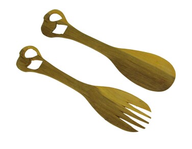 Things2Die4 Hand Carved Wood Decorative Elephant Theme Handle Salad Server Set