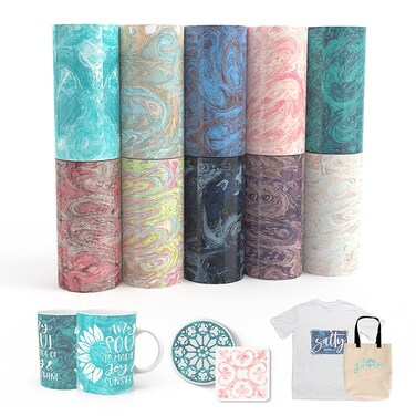 XINPOCUT transfer ink sheets 10pcsSet 45x12  Watercolor Marble Sublimation transfer paper compatible with Cricut joy Mug Press transfer ink sheets for DIY TShirts mug tote bags Works