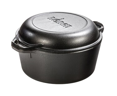Lodge PreSeasoned Cast Iron Double Dutch Oven With Loop Handles 5 qt