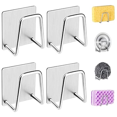4Pcs Premium Sink Sponge Holder for Kitchen Sink Caddy Brush  SUS304 Stainless Steel Waterproof Rustproof Quick Drying Strong Self Adhesive 1 Silver X 4Pcs