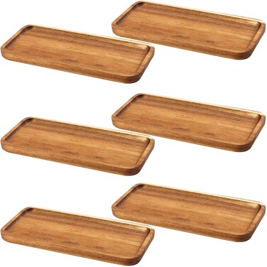 SEUNMUK 6 Pack 12 x 5 x 078 Inch Wooden Serving Platters Rectangle Natural Solid Acacia Wood Serving Tray and Platter Wooden Plates Wooden Platters for Serving Food Cheese Bread Vegetable