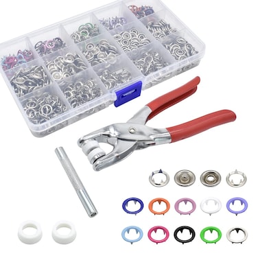 200 Sets Metal Snaps Fasteners Kit 95mm 10 Colors Metal Prong Ring Button with Fastener Pliers Press Tool for Sewing and Crafting