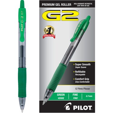 Pilot G2 Premium Gel Roller Pens Fine Point 07 mm Green Pack of 12