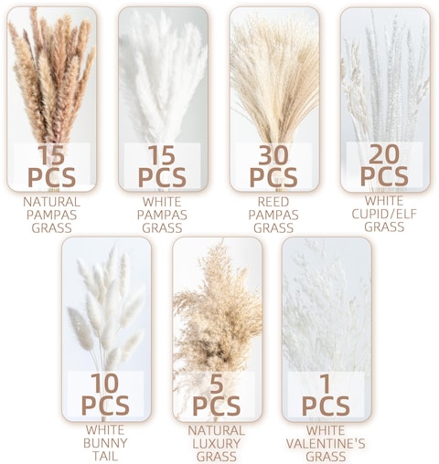 96PCS Natural Dried Pampas Grass Boho Home Decor Bouquet Phragmites Dried Flowers Bouquet for Wedding Floral Arrangements Home Decorations 96PCS