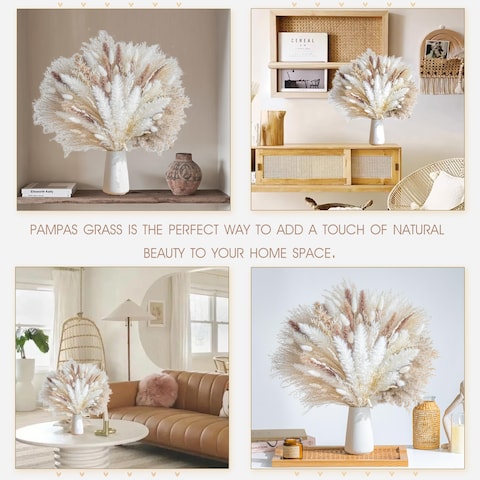 96PCS Natural Dried Pampas Grass Boho Home Decor Bouquet Phragmites Dried Flowers Bouquet for Wedding Floral Arrangements Home Decorations 96PCS