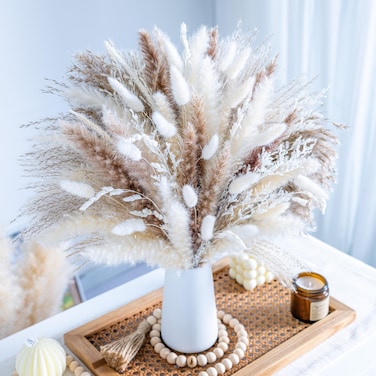96PCS Natural Dried Pampas Grass Boho Home Decor Bouquet Phragmites Dried Flowers Bouquet for Wedding Floral Arrangements Home Decorations 96PCS