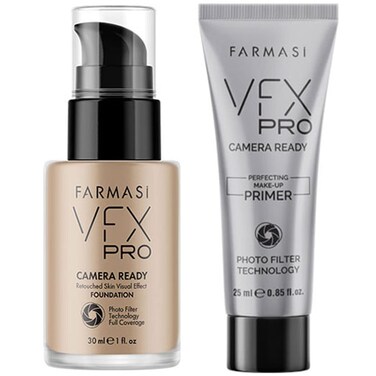 FARMASi VFX Pro Natural Beige and VFX Pro Primer Long Lasting Liquid Foundation Set Skin Moisturizer Advanced Breathable Hydrating Full Coverage makeup for Face Makeup Set