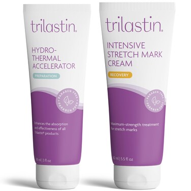 TriLASTINSR Intensive Stretch Mark Cream Bundle with HydroThermal Accelerator 55  3 oz  FastActing Stretch Marks Cream with Absorption Enhancing Serum  Hypoallergenic  Parabenfree