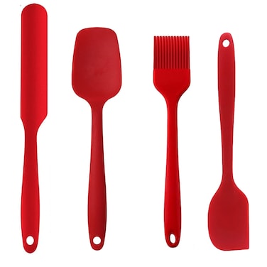 Silicone Spatula Set Nonstick Cookware Heat Resistant Scrapers Kitchen Utensils for Baking Cooking Cake Frosting Spatula Rubber Spatulas Spoon Smart Kitchen Baking Tools 4 Pack Red