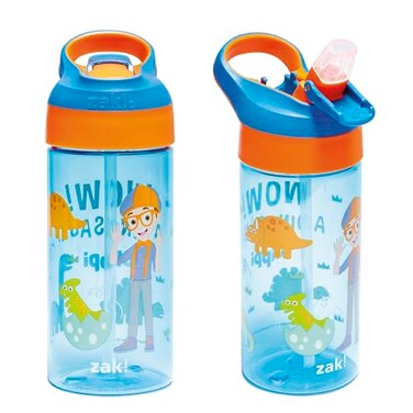 Zak Designs Blippi Kids Water Bottle with Spout Cover and Builtin Carrying Loop Made of Durable Plastic LeakProof Water Bottle Design for Travel 175 oz Pack of 2