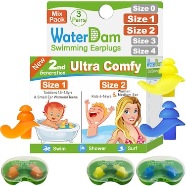 WaterDam Swimming Ear Plugs Great Waterproof Ultra Comfy Earplugs Prevent Swimmers Ear
