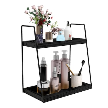 Dorhors 2 Tier Bathroom Countertop OrganizerWood Bathroom Counter Organizer ShelfCounter Standing Rack Cosmetic HolderKitchen Standing Spice RackBlack
