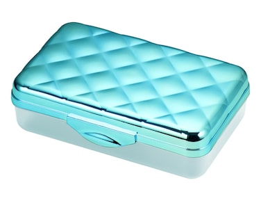 Its Academic Metallic pencil Case Box Hard Plastic Stylish QuitedPattern Lid Blue