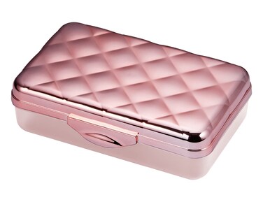 Its Academic Metallic Pencil Case Box Hard Plastic Stylish QuitedPattern Lid Rose Gold