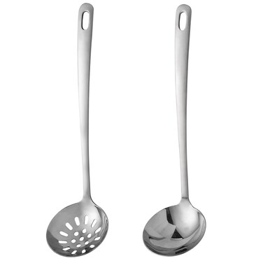 304 Stainless Steel Flatware Serving Utensils Skimmer Slotted Spoon and Soup LadleServing Utensil SetRustproof Heat ResistanceDishwasher Safe Skimmer Slotted Spoon and Soup Ladle