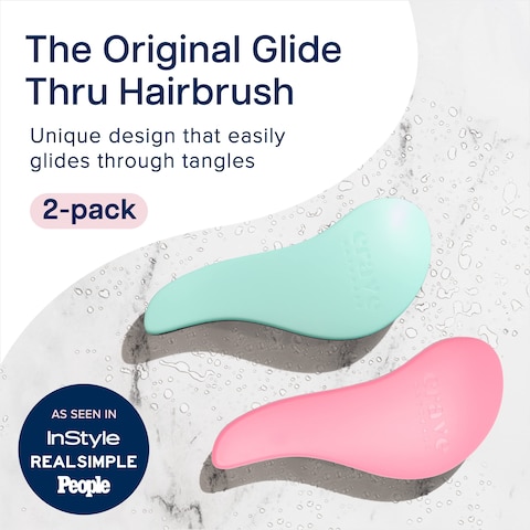 Crave Naturals Glide Thru Detangling Brush for Adults and Kids Hair  Detangler Brush for Curly Straight Wet or Dry Hair  Turquoise and Pink 2 count