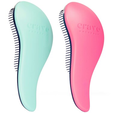 Crave Naturals Glide Thru Detangling Brush for Adults and Kids Hair  Detangler Brush for Curly Straight Wet or Dry Hair  Turquoise and Pink 2 count