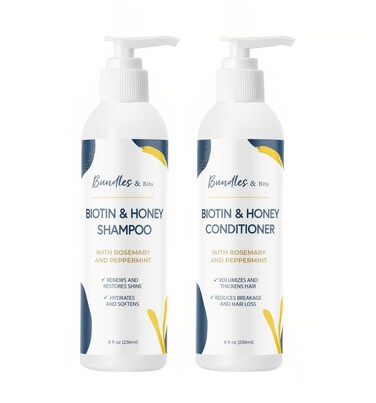 Bundles  Bits Biotin and Honey Volumizing Shampoo and Conditioner  for Thicker Stronger Healthier Hair  Regrowth Thinning Hair AntiHair Loss  2 Pieces 8oz each