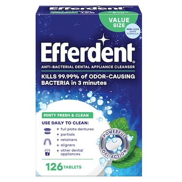 Efferdent Retainer Cleaning Tablets Denture Cleaning Tablets for Dental Appliances Minty Fresh  Clean 126 Count