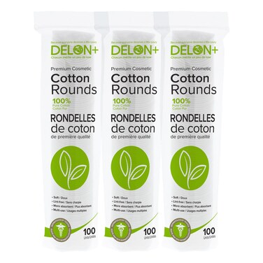 DELON Premium Cosmetic Cotton Rounds 100 Count Pack of 3