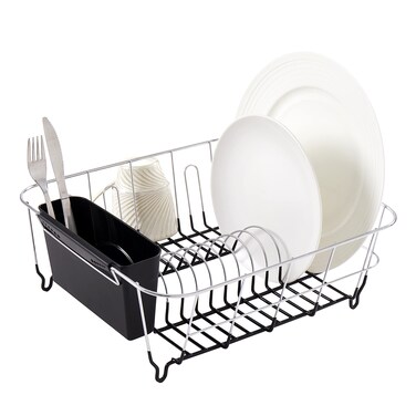 Sweet Home Collection 2 Piece Dish Drying Rack Set Drainer with Utensil Holder Simple Easy to Use Fits in Most Sinks 145 x 13 x 525 Black