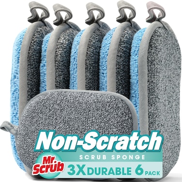 Sponges Kitchen Dish Sponge for Washing Dishes Cleaning Kitchen AllPurpose 6 Pack Non Scratch Rough Scrubbers Side for NonStick Cookware Soft Microfiber Scrub Side for Dishes Mr Scrub