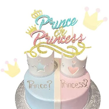 LaVenty Prince or Princess Cake Topper Boy or Girl Gender Reveal Cake Decoration Baby Shower Cake Decoration