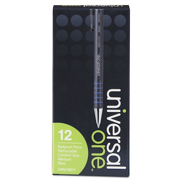 Universal Ballpoint Pen Retractable Medium 1 Mm Blue Ink Blue Barrel Dozen